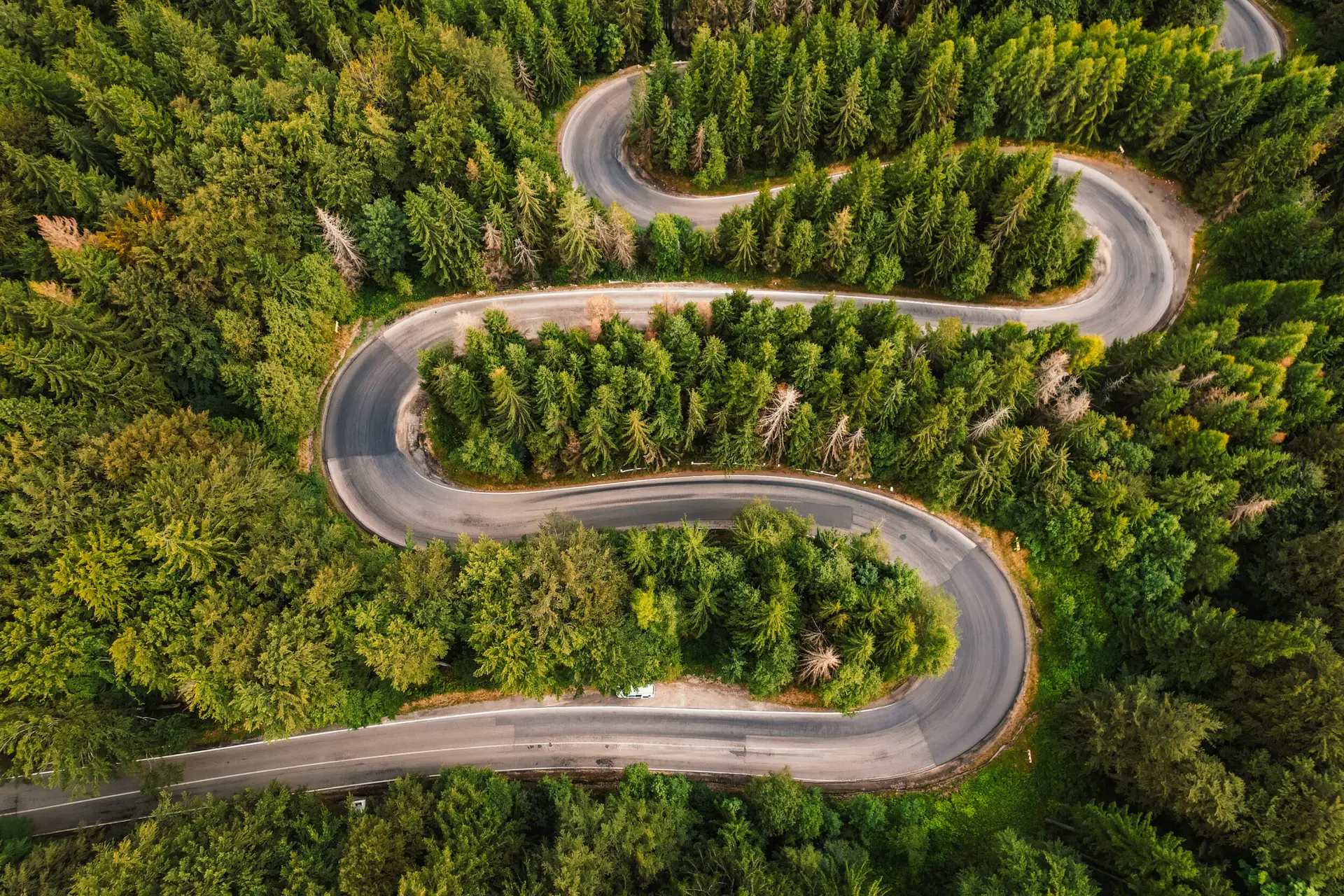 Estrada em curvas na Transilvânia — Tour Transilvânia, Danúbio & Dolomitas 2027 UpSerra Mototurismo