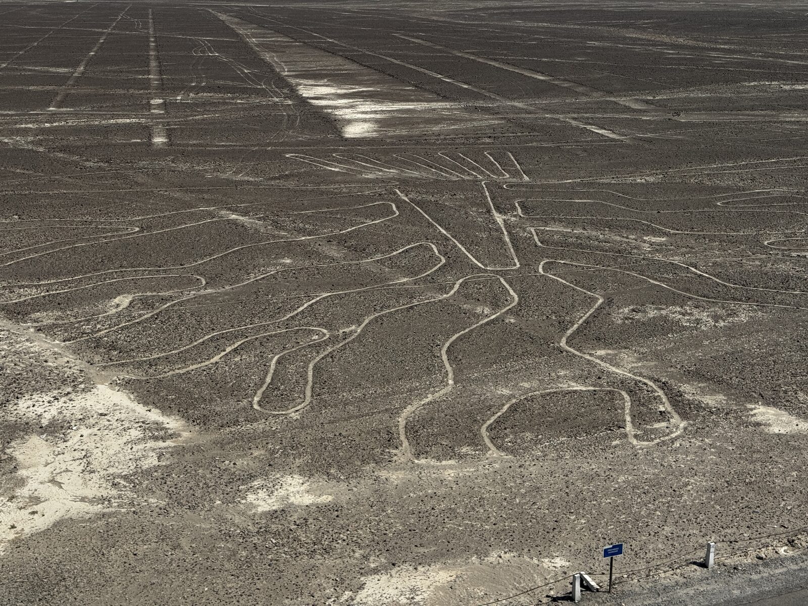 Geoglifo das linhas de Nazca visto do mirador, no deserto peruano